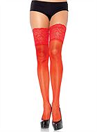Thigh high stay-ups, sheer nylon, wide lace edge